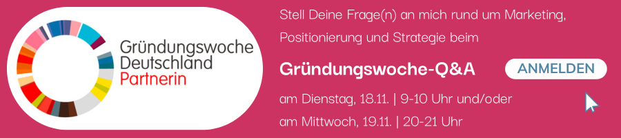 Werbebanner zur offenen Fragestunde von Evelyn Großmann im Rahmen der Gründungswoche 2025