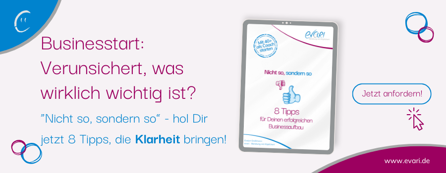 Nicht so, sondern so: 8 Tipps für erfolgreichen Businessaufbau - Werbegrafik in blau und himbeerfarben
